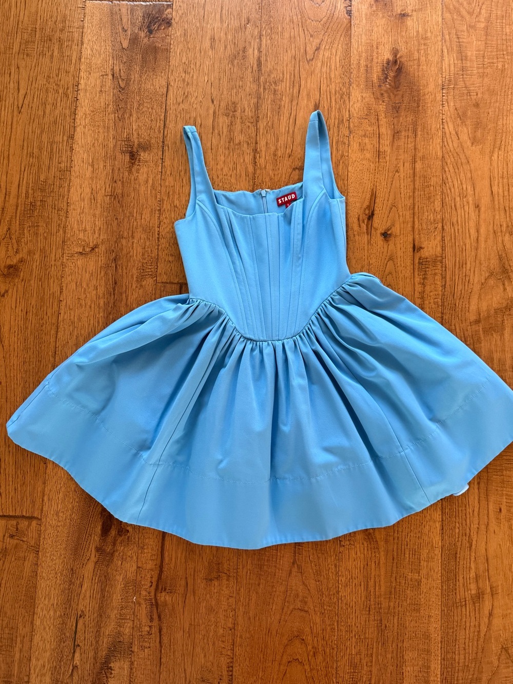 Staud Sleeveless Square-Neck Blue Mini Dress - Picture 2 of 2